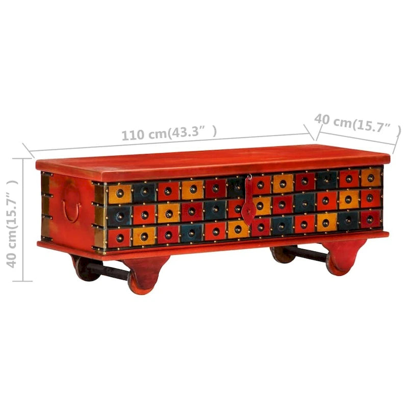 Red Solid Acacia Wood Storage Chest, 43.3 x 15.7 x 15.7
