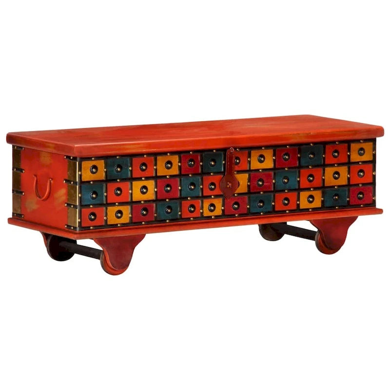 Red Solid Acacia Wood Storage Chest, 43.3 x 15.7 x 15.7