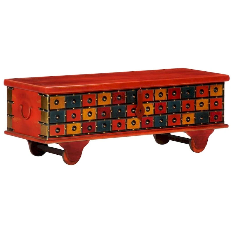 Red Solid Acacia Wood Storage Chest, 43.3 x 15.7 x 15.7