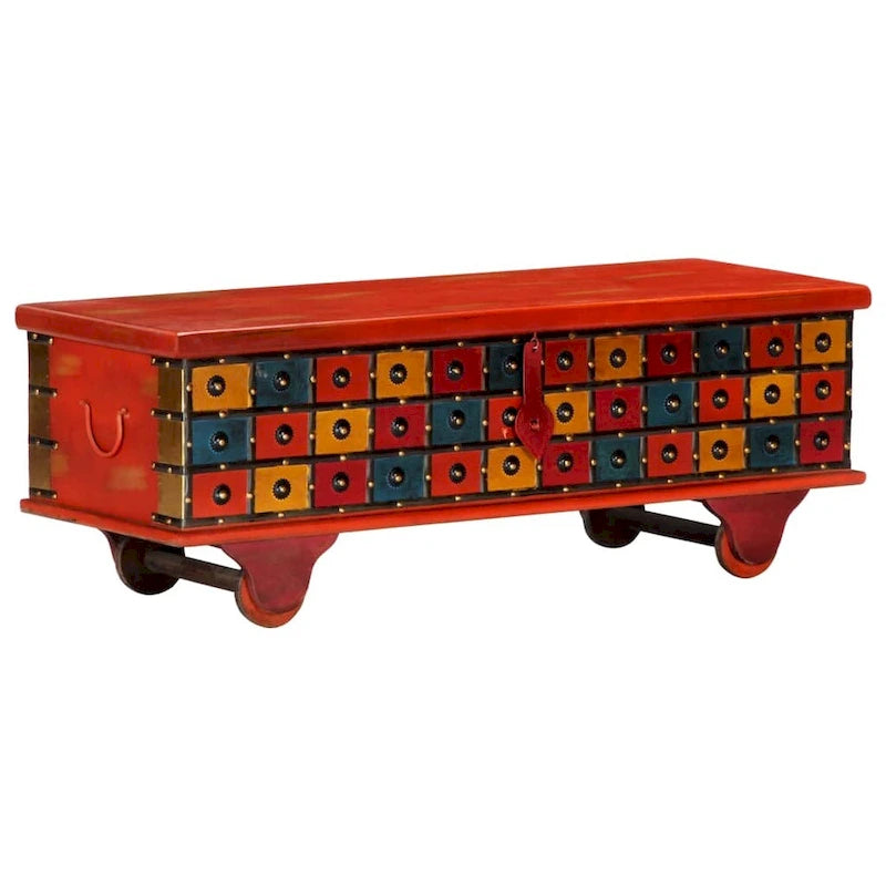 Red Solid Acacia Wood Storage Chest, 43.3 x 15.7 x 15.7