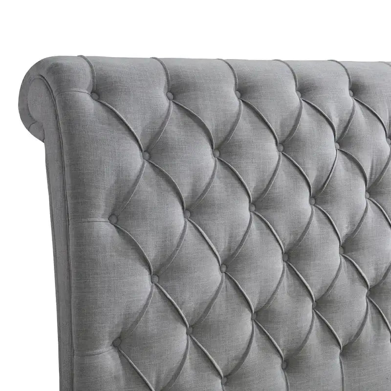 Gray Upholstered Queen Bed with Rolled Tufted Headboard