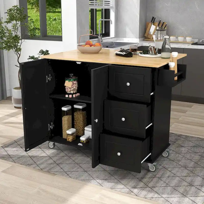52.7-Inch Rolling Kitchen Island with Drop Leaf and Storage