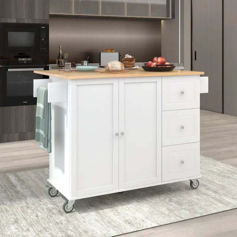 52.7-Inch Rolling Kitchen Island with Drop Leaf and Storage