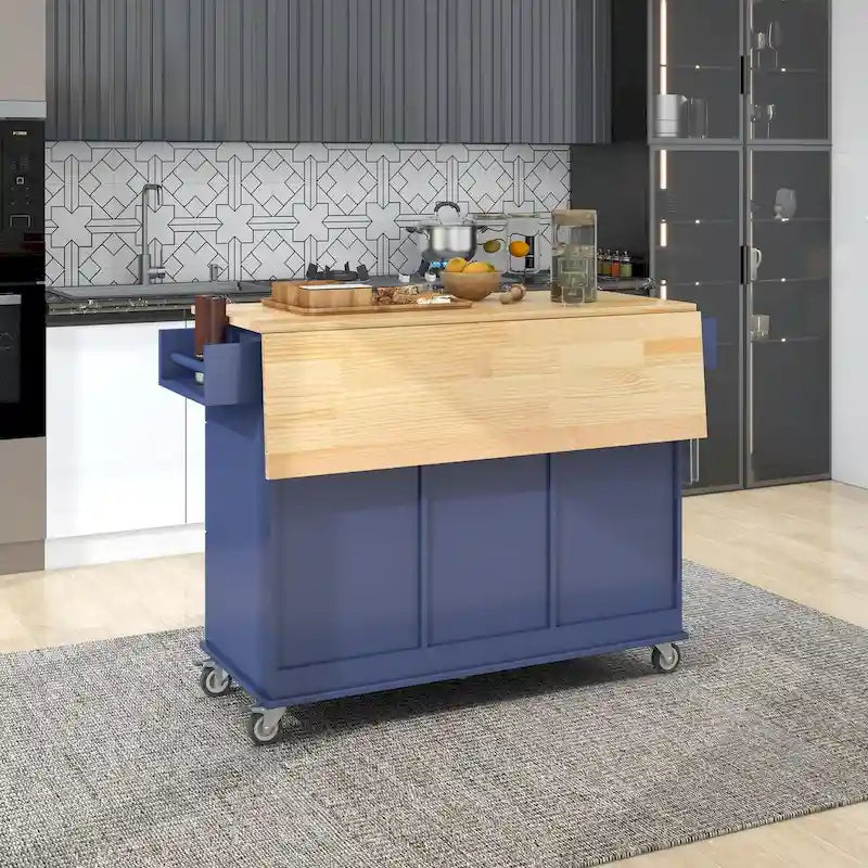 52.7-Inch Rolling Kitchen Island with Drop Leaf and Storage