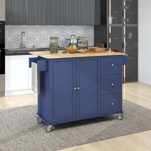 52.7-Inch Rolling Kitchen Island with Drop Leaf and Storage