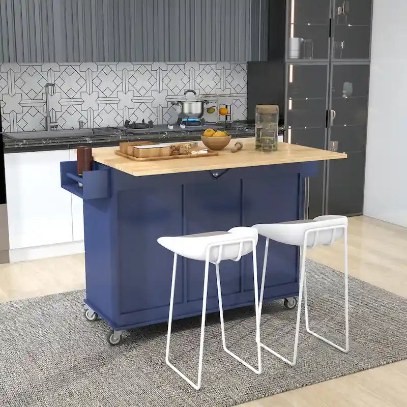 52.7-Inch Rolling Kitchen Island with Drop Leaf and Storage