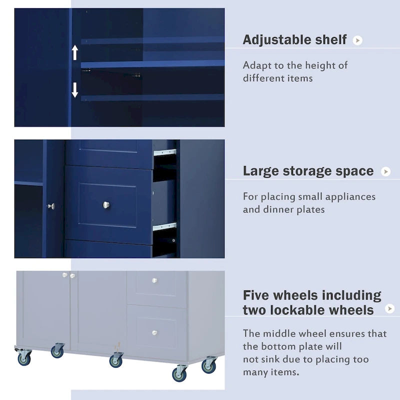 52.7-Inch Rolling Kitchen Island with Drop Leaf and Storage