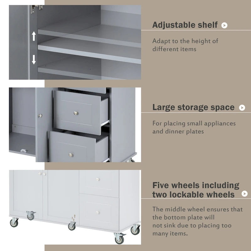 52.7-Inch Rolling Kitchen Island with Drop Leaf and Storage