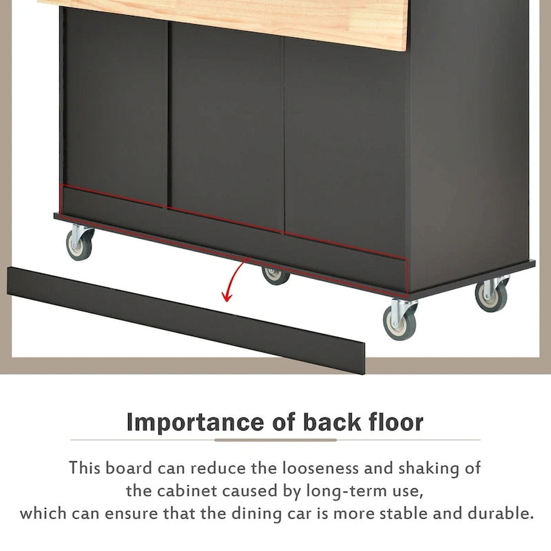 52.7-Inch Rolling Kitchen Island with Drop Leaf and Storage