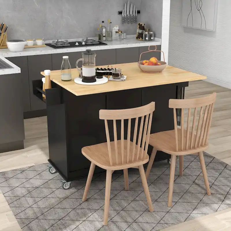 52.7-Inch Rolling Kitchen Island with Drop Leaf and Storage