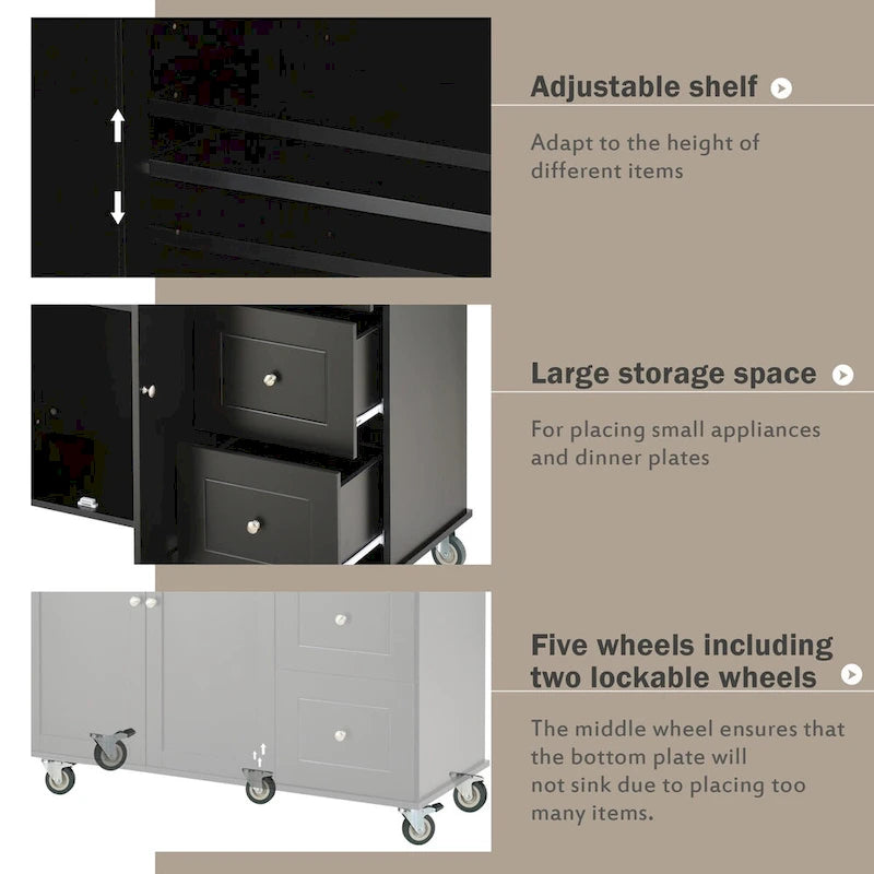 52.7-Inch Rolling Kitchen Island with Drop Leaf and Storage