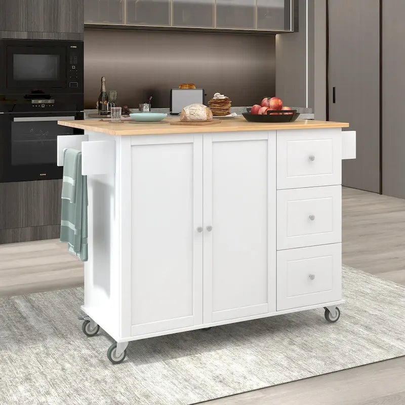 52.7-Inch Rolling Kitchen Island with Drop Leaf and Storage