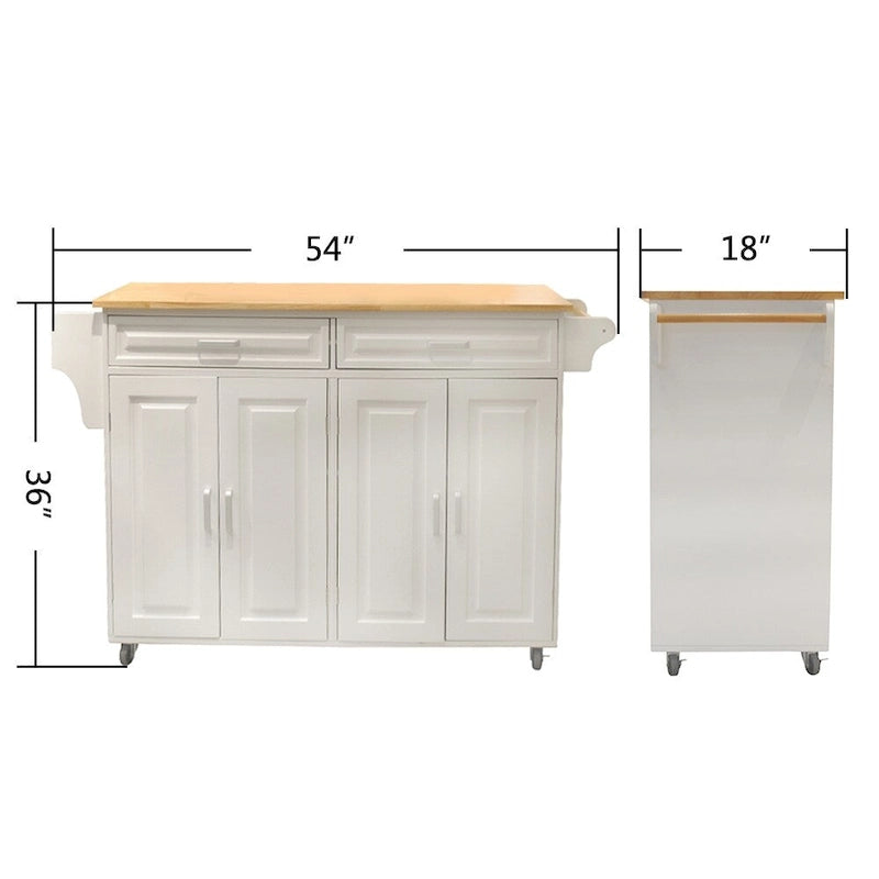 Rolling Kitchen Island Cart with Rubberwood Top and Adjustable Shelf