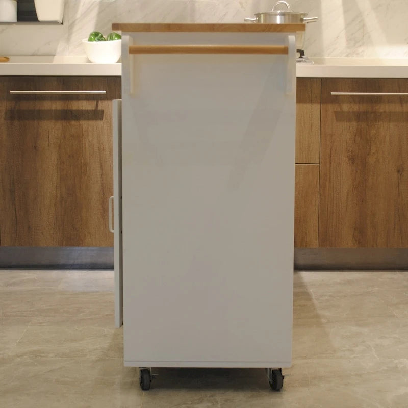 Rolling Kitchen Island Cart with Rubberwood Top and Adjustable Shelf