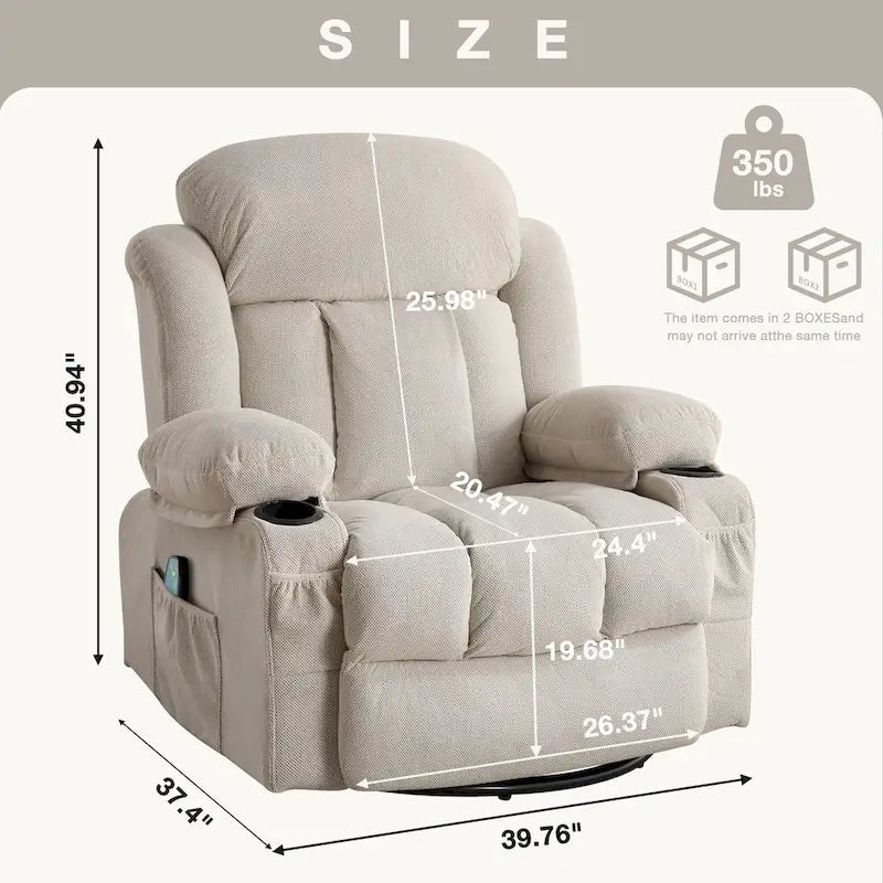 Manual Swivel Recliner Chair with Massage and Heat