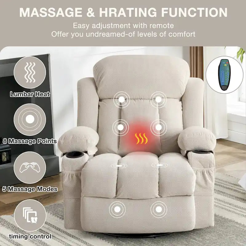 Manual Swivel Recliner Chair with Massage and Heat