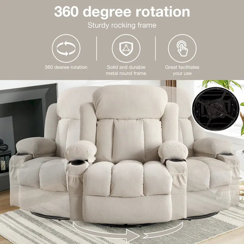 Manual Swivel Recliner Chair with Massage and Heat
