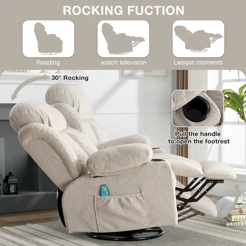 Manual Swivel Recliner Chair with Massage and Heat