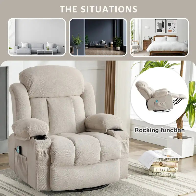 Manual Swivel Recliner Chair with Massage and Heat