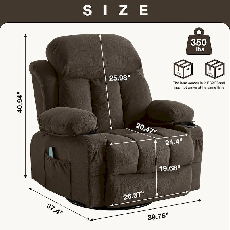Manual Swivel Recliner Chair with Massage and Heat