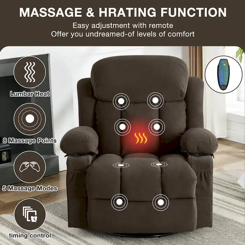Manual Swivel Recliner Chair with Massage and Heat