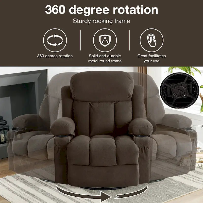 Manual Swivel Recliner Chair with Massage and Heat