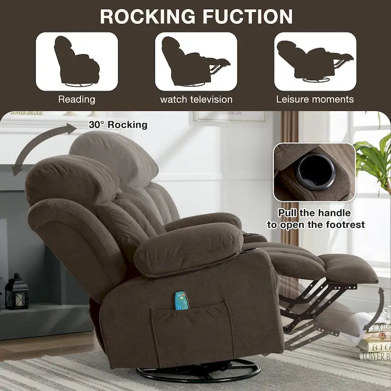 Manual Swivel Recliner Chair with Massage and Heat