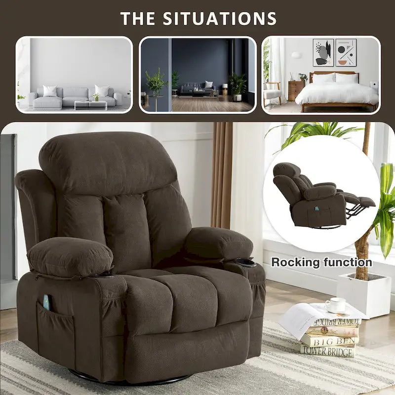 Manual Swivel Recliner Chair with Massage and Heat