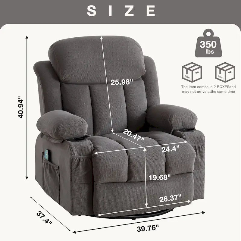 Manual Swivel Recliner Chair with Massage and Heat