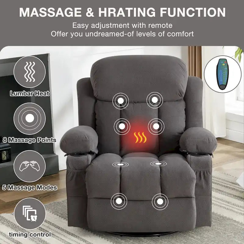 Manual Swivel Recliner Chair with Massage and Heat