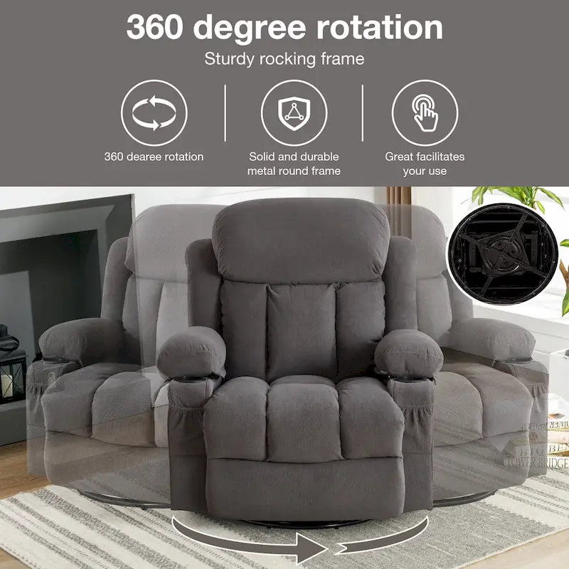 Manual Swivel Recliner Chair with Massage and Heat