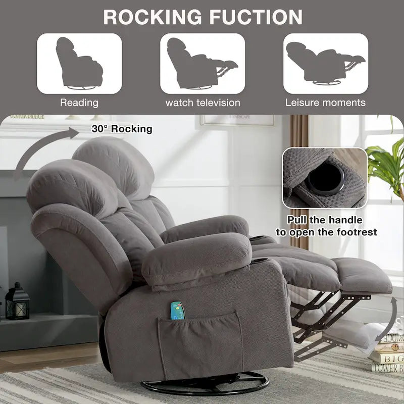 Manual Swivel Recliner Chair with Massage and Heat