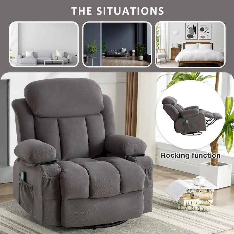 Manual Swivel Recliner Chair with Massage and Heat