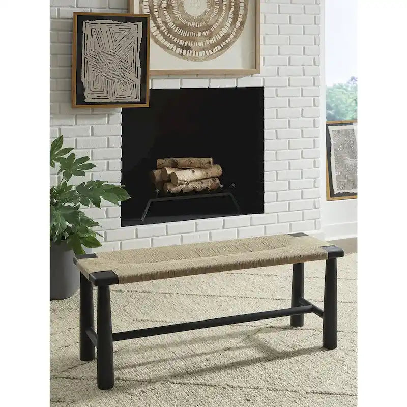 Signature Design by Ashley Acerman Black/Natural Accent Bench - 48.13 W x 16.13 D x 18 H