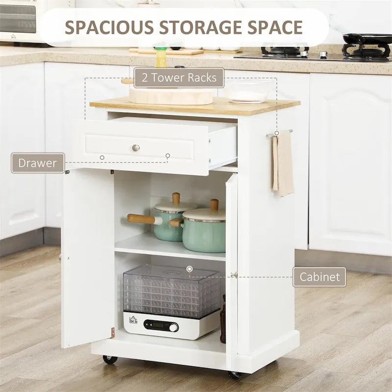 Rolling Kitchen Island Cart with Drawer and Adjustable Shelf