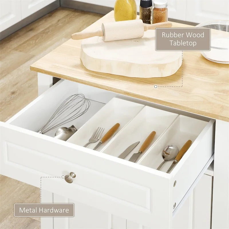 Rolling Kitchen Island Cart with Drawer and Adjustable Shelf
