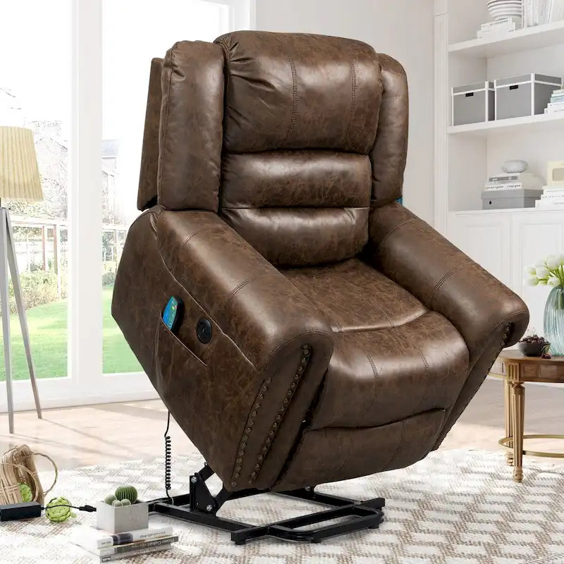Oversized Faux Leather Power Lift Recliner with Massage and Heat