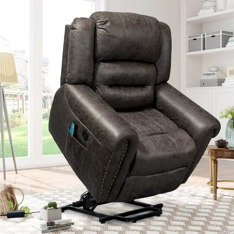 Oversized Faux Leather Power Lift Recliner with Massage and Heat