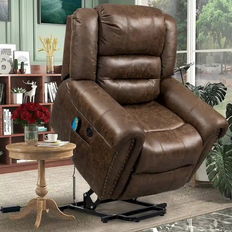 Oversized Faux Leather Power Lift Recliner with Massage and Heat