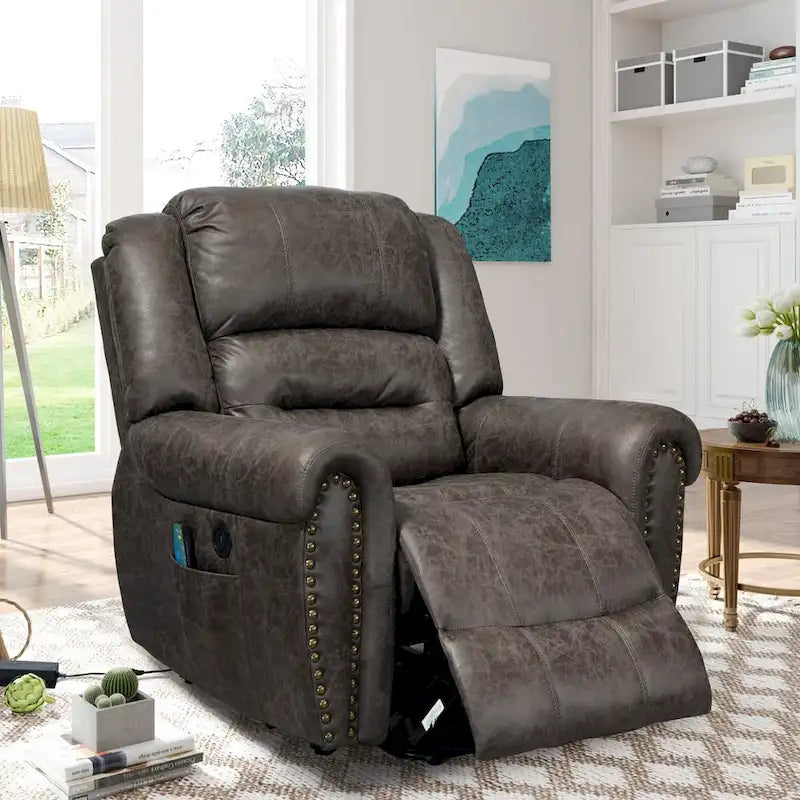 Oversized Faux Leather Power Lift Recliner with Massage and Heat