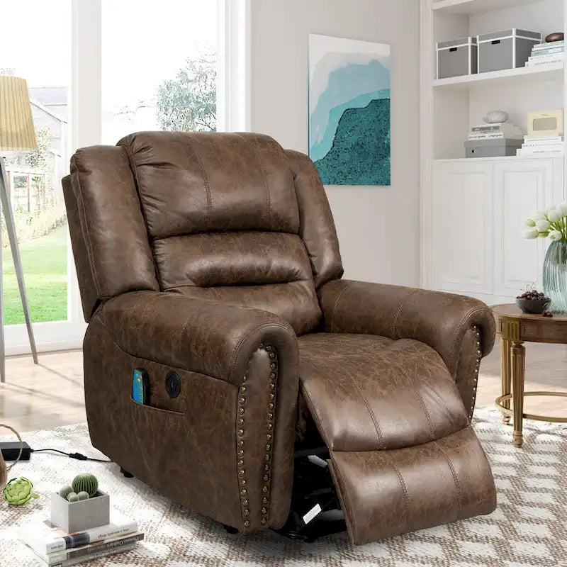 Oversized Faux Leather Power Lift Recliner with Massage and Heat