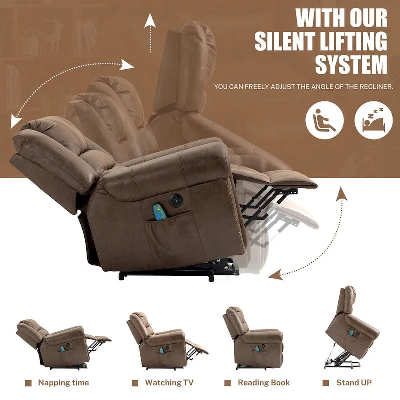Oversized Faux Leather Power Lift Recliner with Massage and Heat