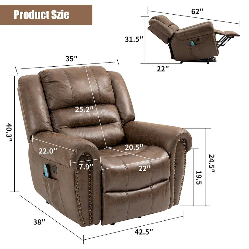 Oversized Faux Leather Power Lift Recliner with Massage and Heat