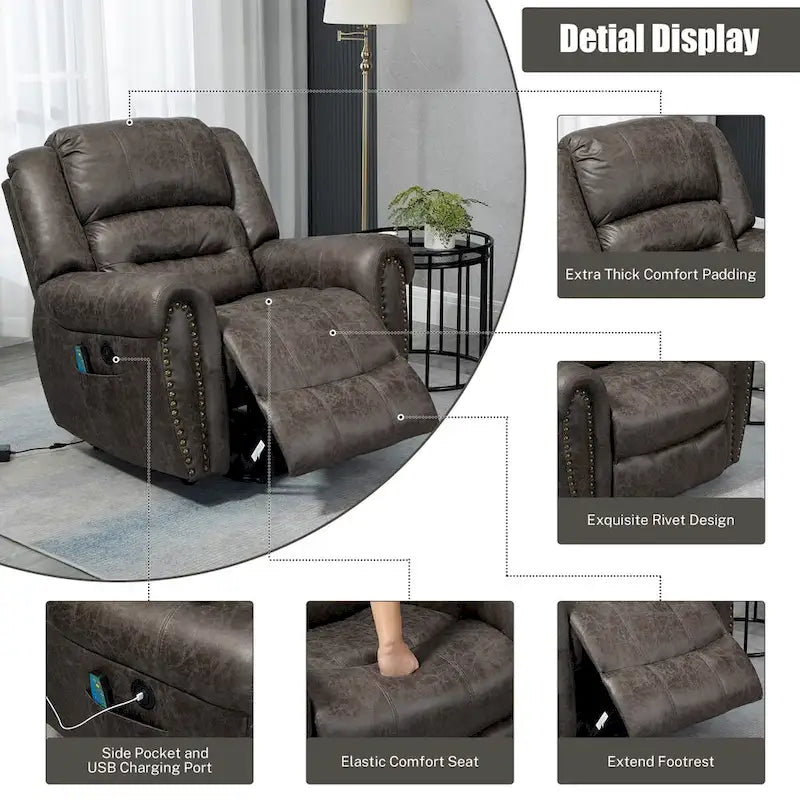 Oversized Faux Leather Power Lift Recliner with Massage and Heat