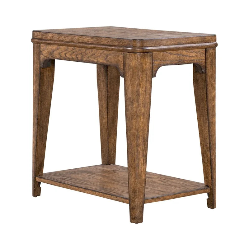 Medium Brown Wood Chairside Table with Open Shelf