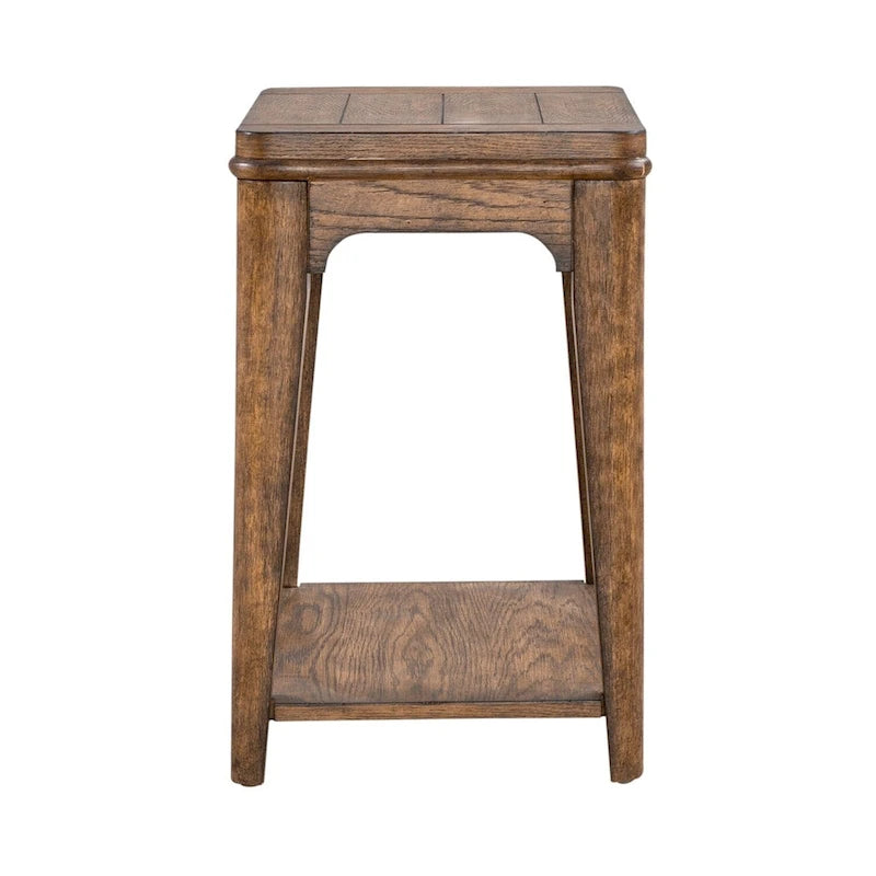 Medium Brown Wood Chairside Table with Open Shelf