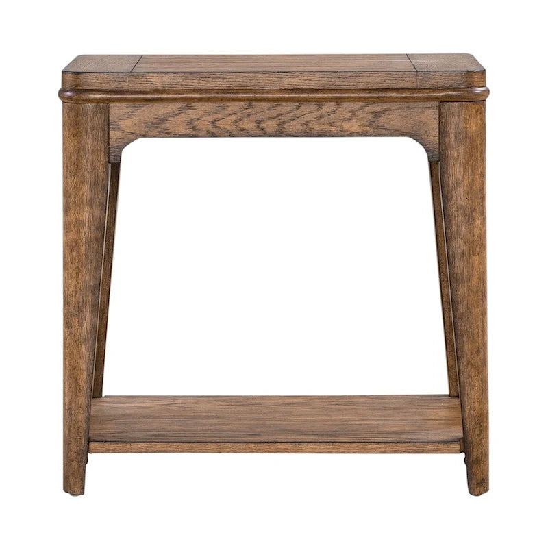 Medium Brown Wood Chairside Table with Open Shelf