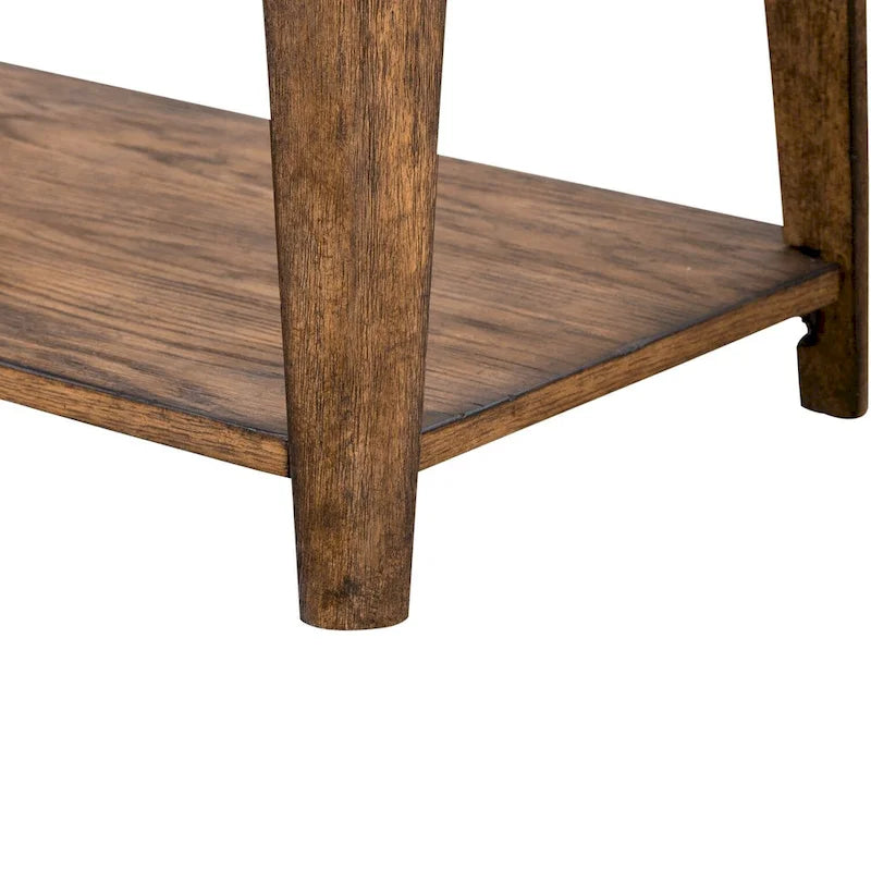 Medium Brown Wood Chairside Table with Open Shelf
