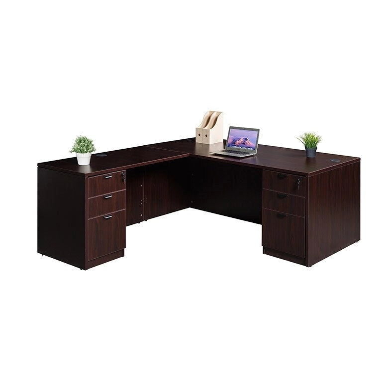 71-inch L-Shaped Executive Desk with Dual File Pedestals