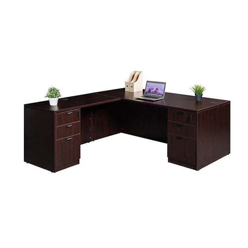 71-inch L-Shaped Executive Desk with Dual File Pedestals